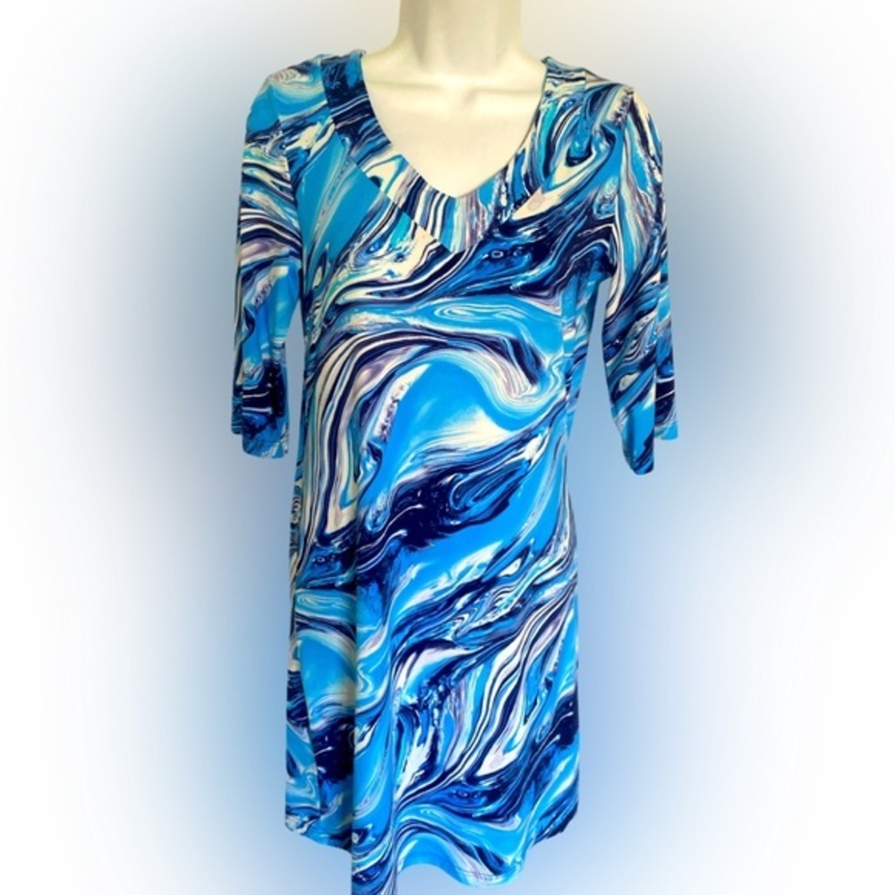 Mare Bleu Milano Dress - S blue white swirl , nylon spandex